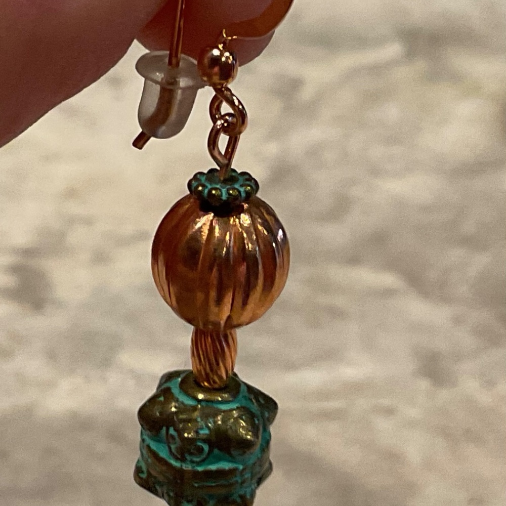 Artisan Earrings Copper Brass wire pierced new 1.5” dangle - Picture 3 of 7